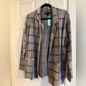 Gray Checkered Women's Cardigan